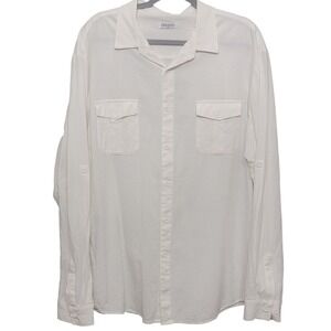 JEKAOYI Button Up Shirt Mens XL White Long Sleeve Cotton Rayon Roll Tab Beach